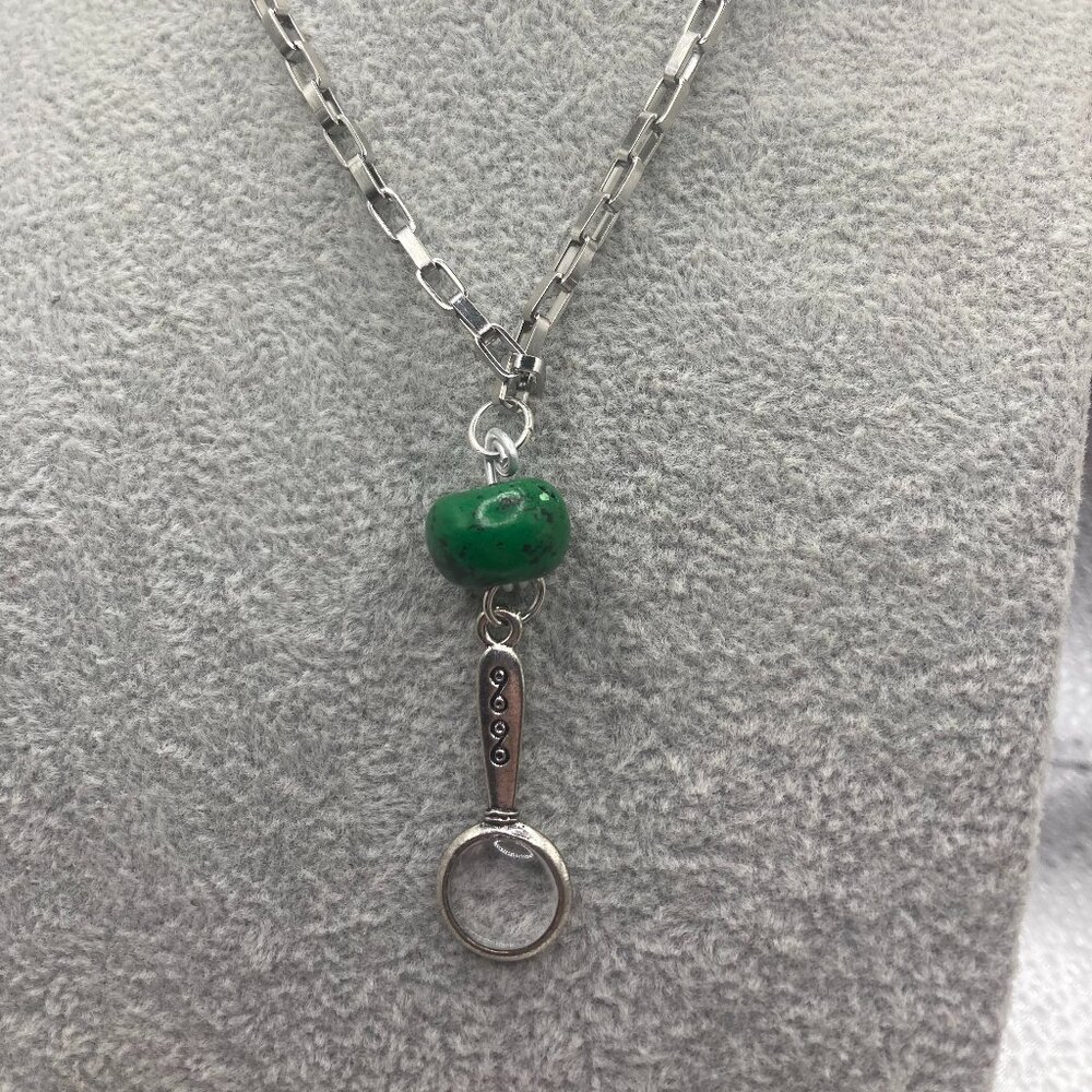 Handmade Green Wood Bead Magnifying Glass Necklace